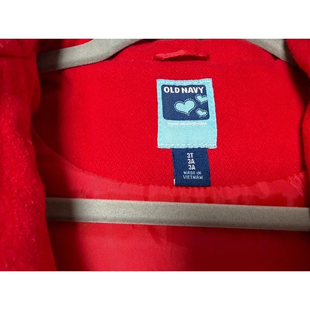 Old Navy Girls 3T Red Wool Blend Hooded Peacoat Double Breasted Jacket EUC